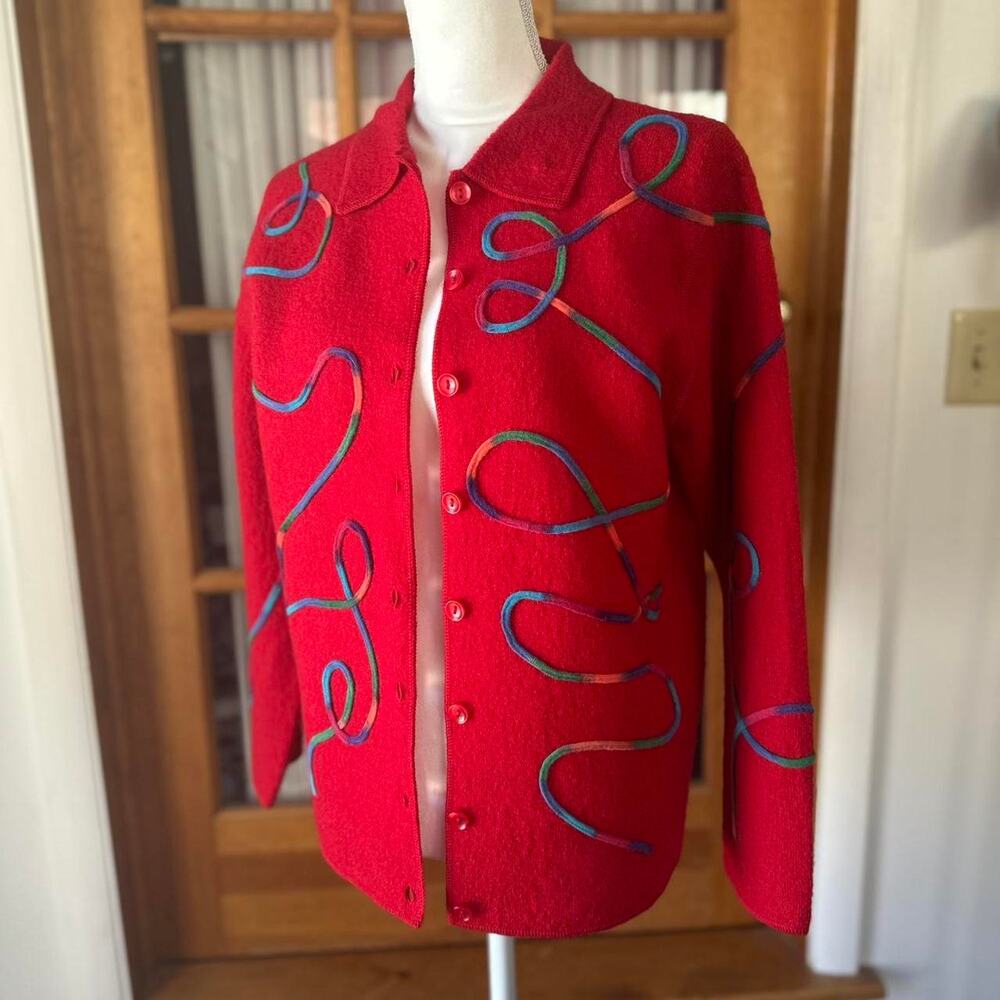 Vintage eclectic y2k red multicolor wool button up shacket